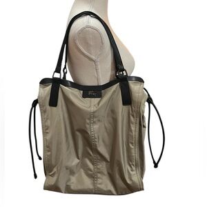 BURBERRY Buckleigh Nylon Tote Bag Tan Black Nova Check Plaid Lining